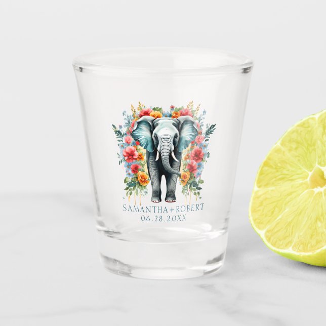 Floral Elephant Bay Blue White Shot Glass (Front)