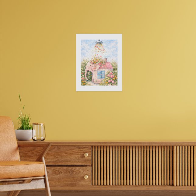 Floral Elephant Cottage Art Print (Living Room 2)
