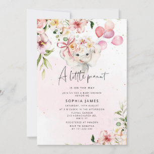 Floral Elephant fille baby shower Invitation