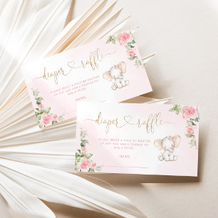 Floral elephant gold foil diaper raffle ticket enclosure card