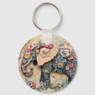 Floral Elephant Illustration Keychain