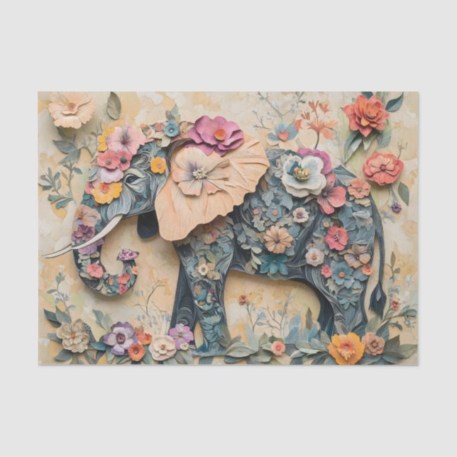 Floral Elephant Illustration Tissue Paper (Front)