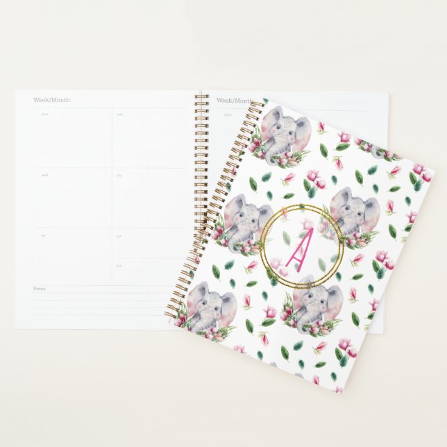 Floral ELEPHANT Monogram Girl Pink Bedroom Nursery Planner (Display)