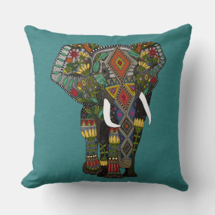 floral elephant teal throw pillow