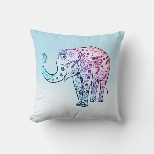 Floral Elephant Throw Pillow (Front)
