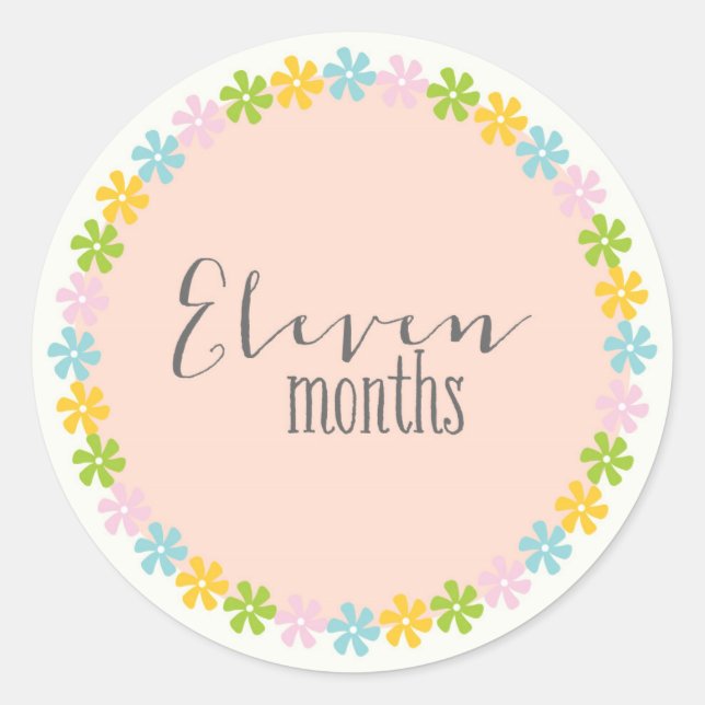 Floral Eleven Months New Baby Sticker (Front)