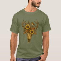 Floral Elk Skull with Sunflowers & Bird