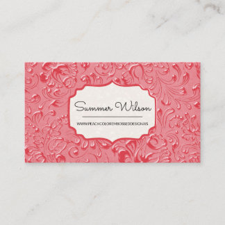 Floral Embossed Dark Pink Colour Business Card