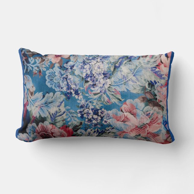 Floral Embroidered Pattern Colourful Flowers Lumbar Pillow (Front)