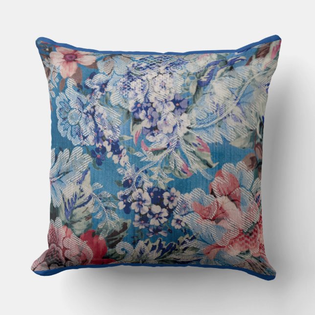 Floral Embroidered Pattern Colourful Flowers  Throw Pillow (Front)