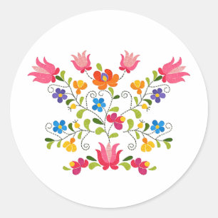 Floral embroidery  classic round sticker
