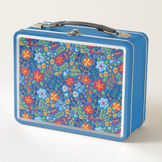 Floral Embroidery Pattern Metal Lunch Box (Front)