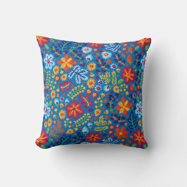 Floral Embroidery Pattern Throw Pillow (Front)