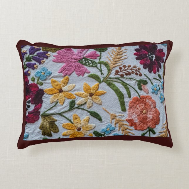 Floral Embroidery Pattern with Beautiful Flowers  Accent Pillow (Front)