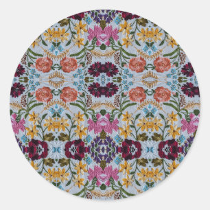 Floral Embroidery Pattern with Beautiful Flowers Classic Round Sticker