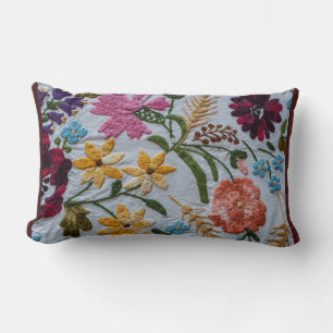 Floral Embroidery Pattern with Beautiful Flowers Lumbar Pillow