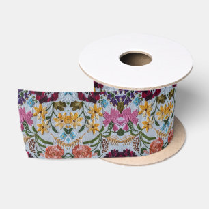 Floral Embroidery Pattern with Beautiful Flowers Satin Ribbon