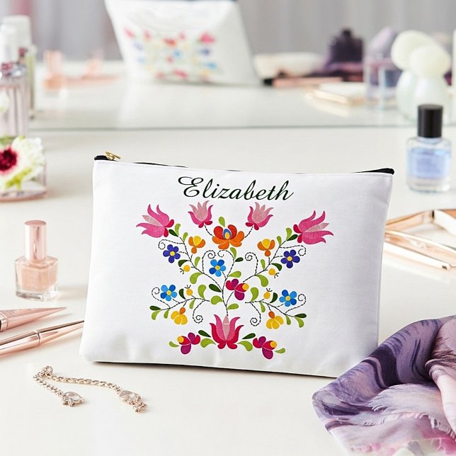 Floral embroidery personalized  accessory pouch (Creator Uploaded)
