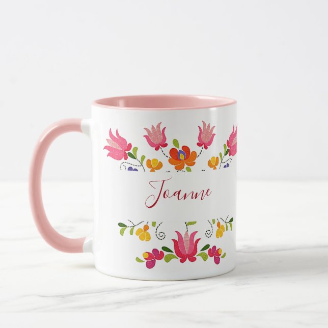 Floral embroidery personalized coffee mug (Left)