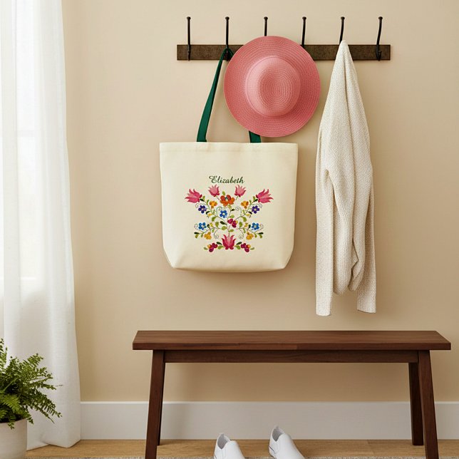 Floral embroidery personalized  tote bag (Creator Uploaded)