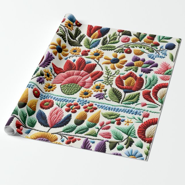 Floral Embroidery Wrapping Paper (Unrolled)