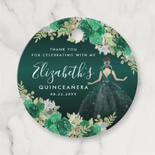 Floral Emerald Green Birthday Thanks Quinceanera Favour Tags