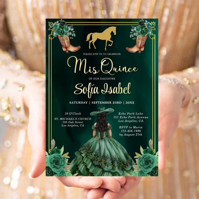 Floral Emerald Green Gold Boots Horse Quinceanera (Creator Uploaded)