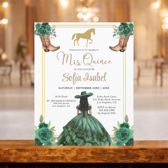 Floral Emerald Green Gold Boots Horse Quinceanera (Creator Uploaded)