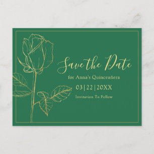 Floral Emerald Green Quinceanera Save The Date Postcard