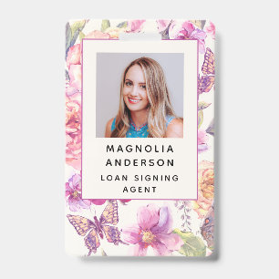 Floral Employee Photo Logo Barcode Name Badge