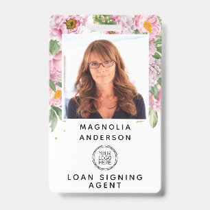 Floral Employee Photo Logo Barcode Name Badge