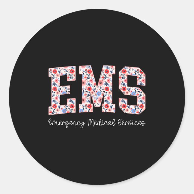Floral Ems Emergency Medical Services Emt Wildflow Classic Round Sticker (Front)