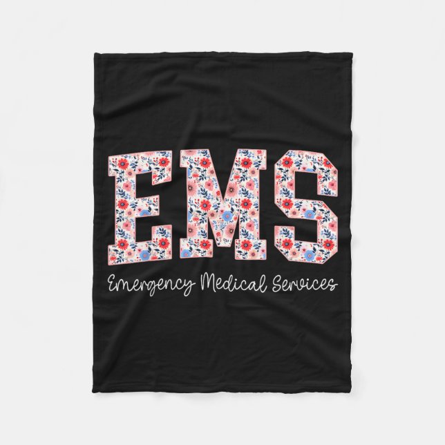 Floral Ems Emergency Medical Services Emt Wildflow Fleece Blanket (Front)