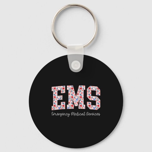 Floral Ems Emergency Medical Services Emt Wildflow Keychain (Front)