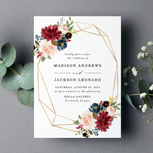 Floral enchanté   Faire-part de mariage Gold Frame