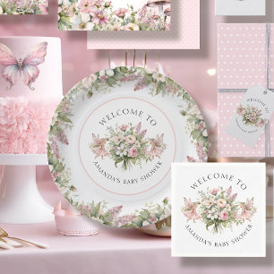 Floral Enchanted Fairy Welcome Baby Girl Shower Paper Plate