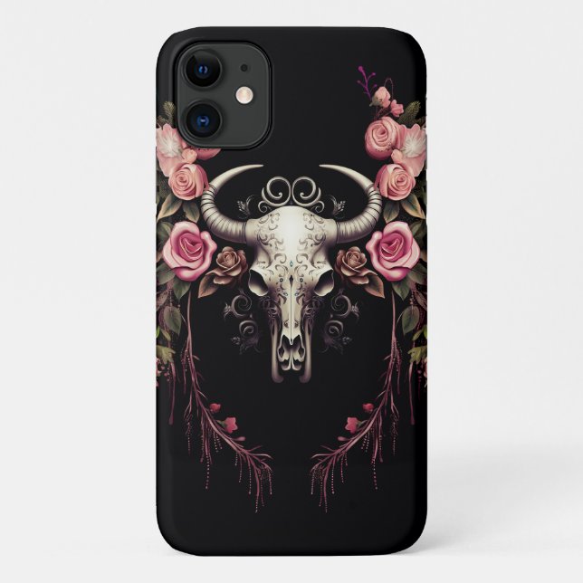 Floral Enigma: Gothic Skull Symphony Phone Case (Back)