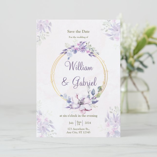 Floral Enregistrer La Carte Date, Carte Faire-part (Debout devant)