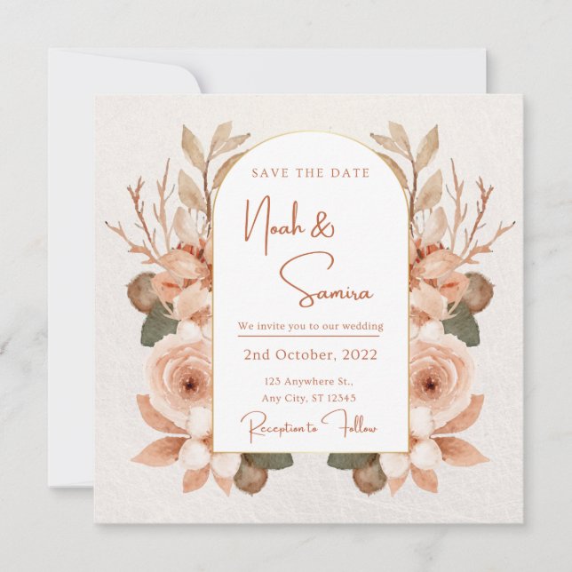 Floral Enregistrer La Date Invitation Pour Mariage (Devant)