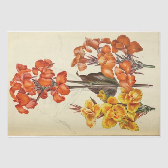 Floral Ephemera Decoupage Orange Yellow Flowers Tissue Paper (Front)