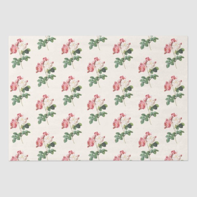 Floral Ephemera Decoupage Pink Rose Cream Pattern Tissue Paper (Front)