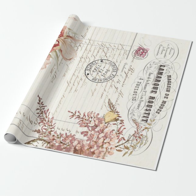 Floral Ephemera Decoupage Poster Wrapping Paper (Unrolled)
