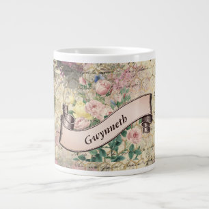 Floral Ephemera with Beehive Pattern and Name  Large Coffee Mug