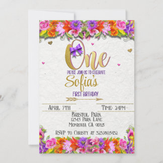 Floral et or première invitation anniversaire