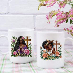 Floral Ethnic African American Praying Women  Coffee Mug
