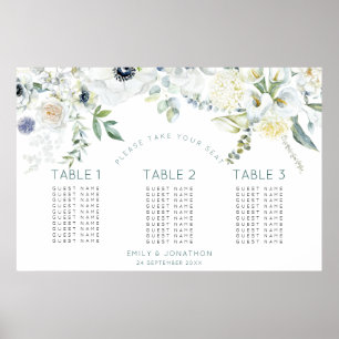 Floral Eucalyptus 30 guests 3 tables seating chart