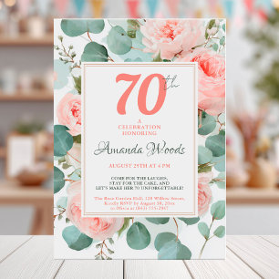 Floral eucalyptus and blush peonies 70th birthday invitation