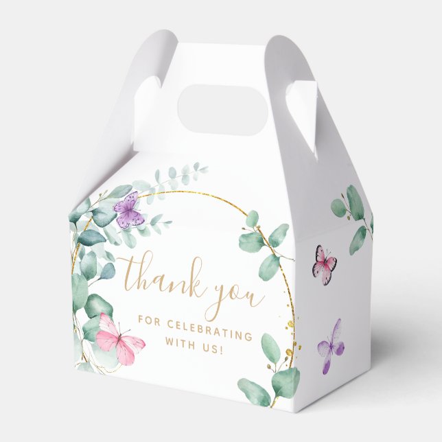 Floral Eucalyptus Butterfly Baby Shower Thank You Favor Box (Front Side)