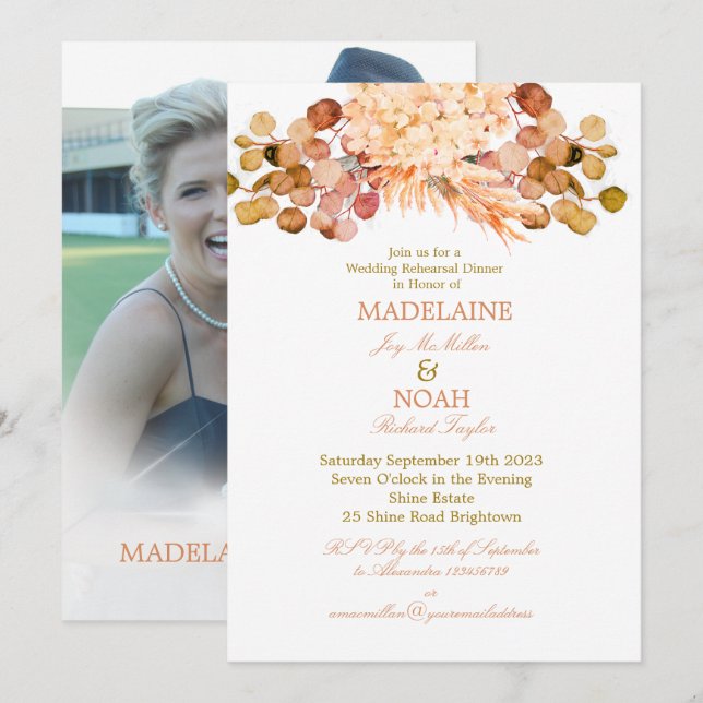 Floral Eucalyptus Elegant Chic Wedding Rehearsal Invitation (Front/Back)