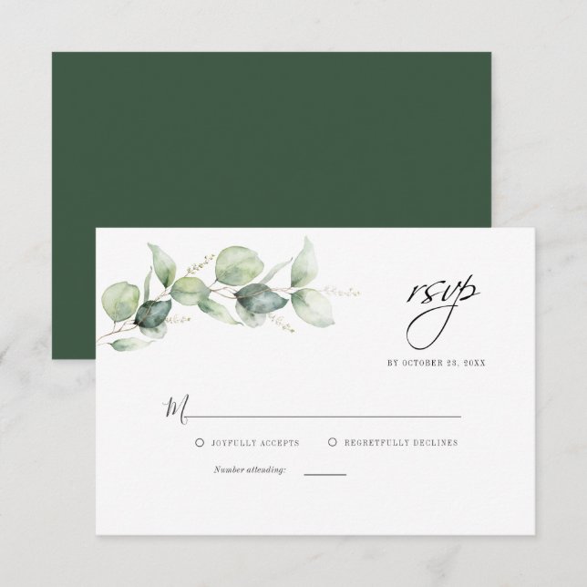 Floral Eucalyptus Foliage Script Wedding RSVP Card (Front/Back)